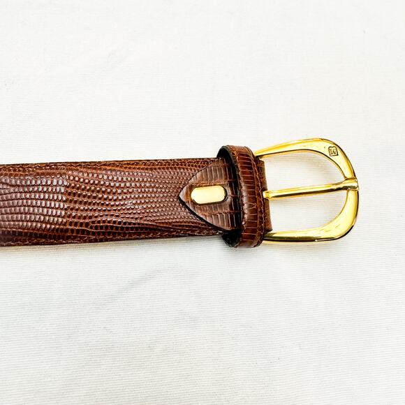 Bruno Magli Brown Leather Real Lizard All Leather Belt Brass Buckles Size 40 - Picture 1 of 5